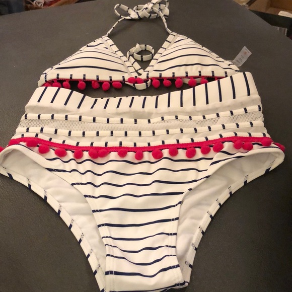 Blue & White Swimsuit with Pink - Picture 2 of 5